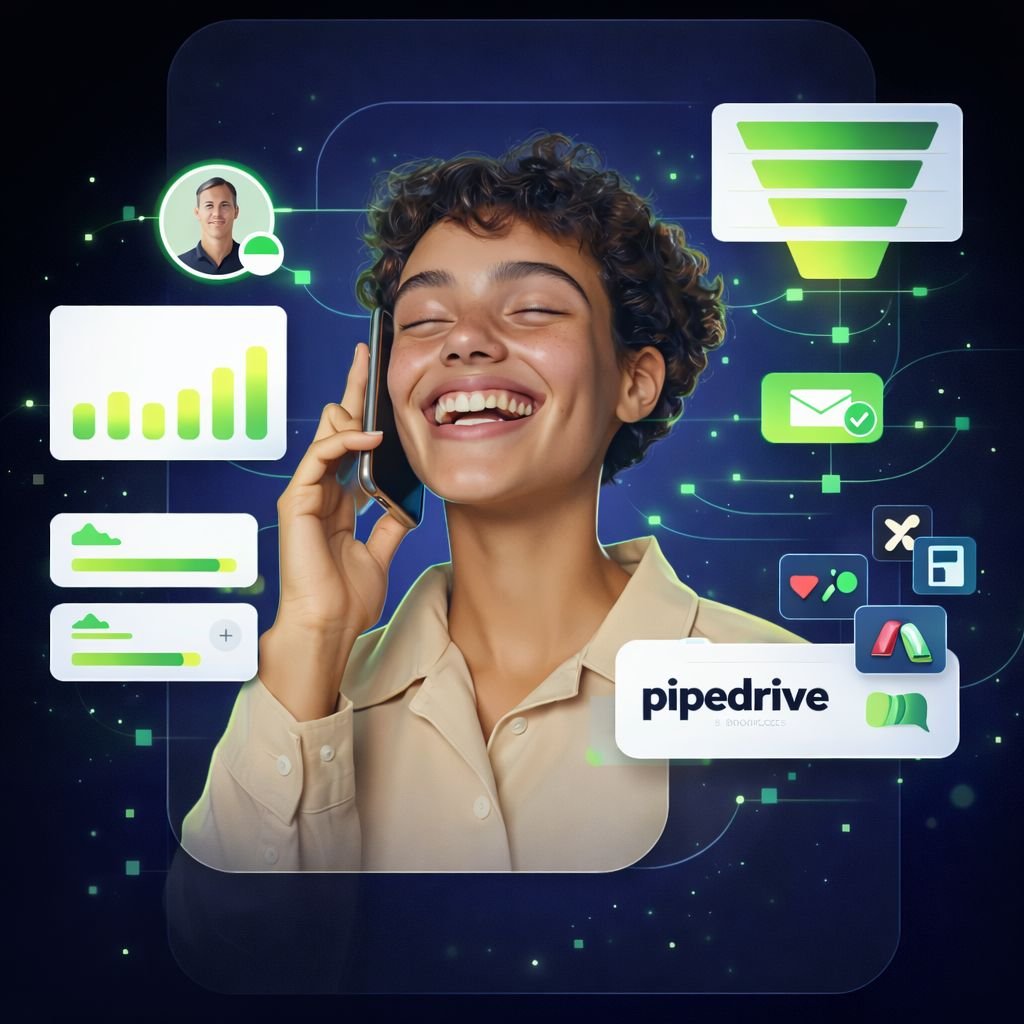 Modernes CRM Dashboard mit Nutzer und Datenvisualisierung – Darstellung von Kundenmanagement Software und Analysen.