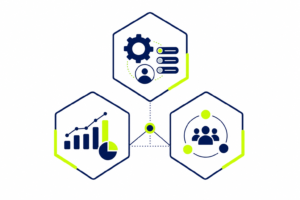 Drei CRM-Typen als flache Illustration: Operativ, Analytisch und Kollaborativ im Vergleich