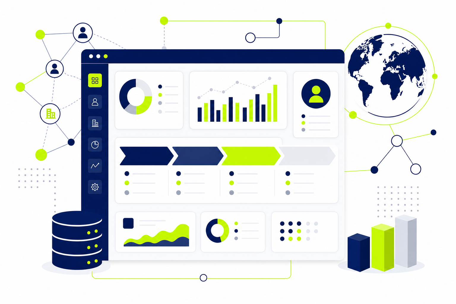 Enterprise CRM Software Dashboard für Großunternehmen mit Vertriebspipeline und Kundendaten im Überblick
