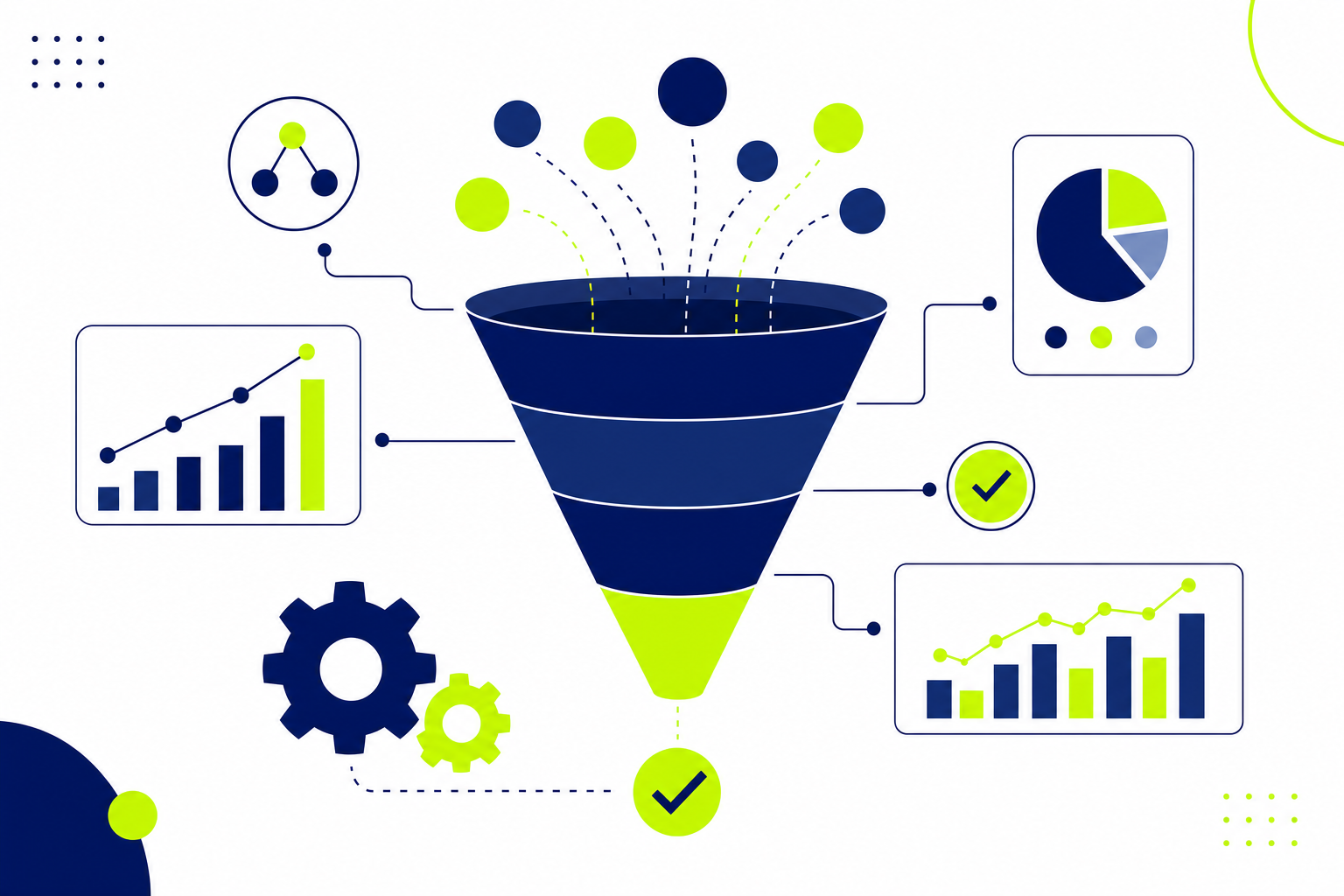 Sales Enablement Tools Vergleich Illustration mit Pipeline Trichter und Vertriebswerkzeuge Symbolen