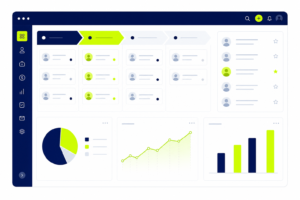 Kostenloses CRM System Dashboard mit Kontakten, Pipeline und Vertriebsübersicht als Illustration