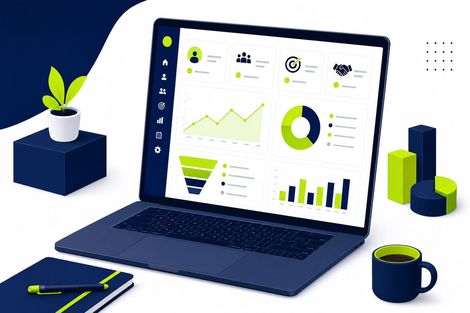 Kostenloses CRM-Dashboard für kleine Unternehmen mit übersichtlicher Kontaktverwaltung und Pipeline-Ansicht