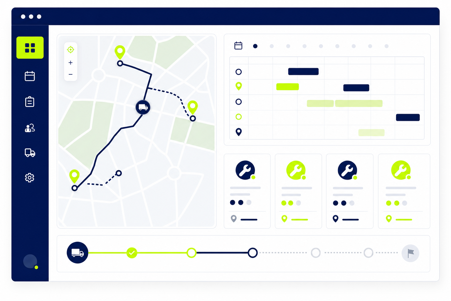 Service Dispatch Software Dashboard mit Einsatzplanung Routenkarte und Technikerzuweisung Illustration