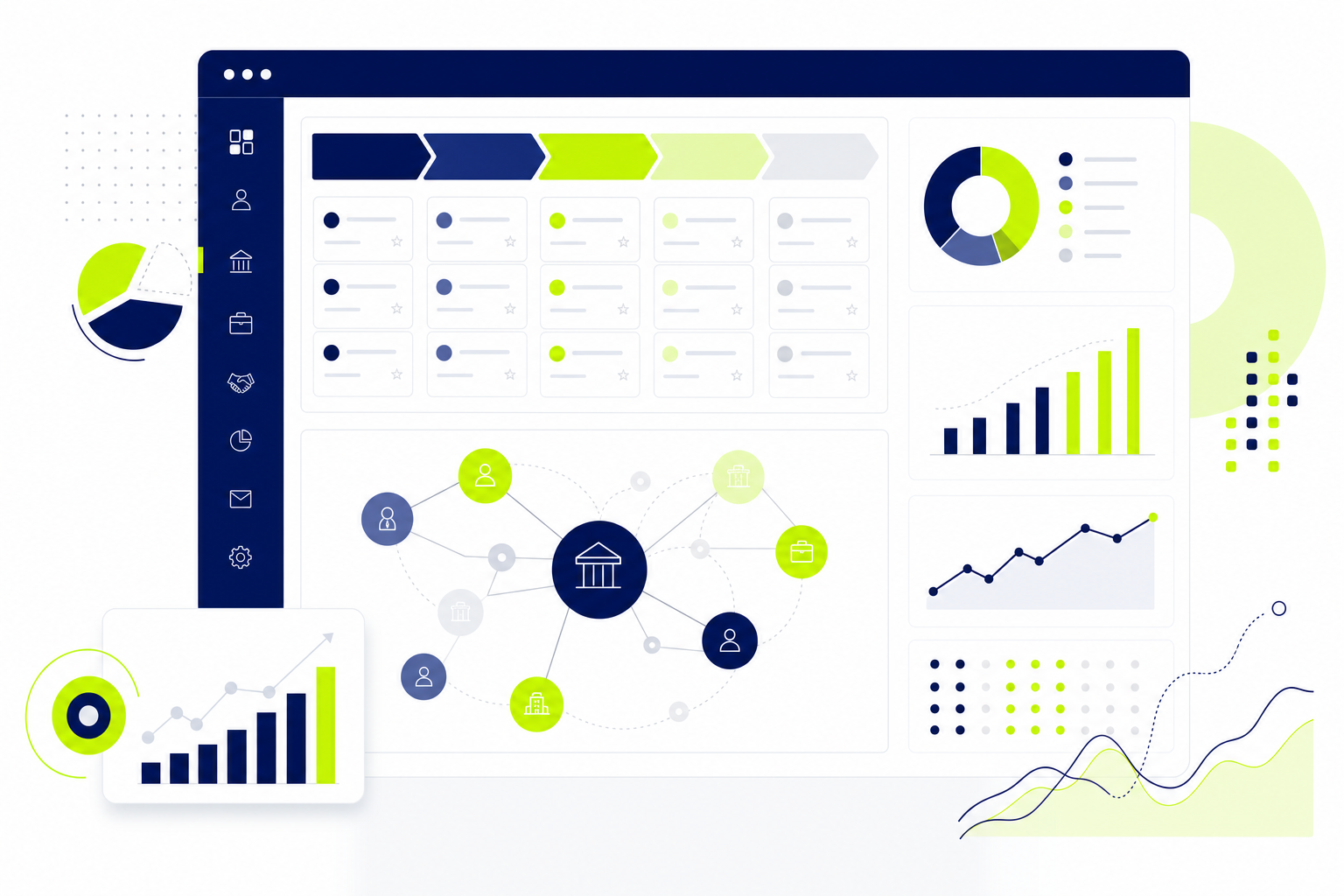 CRM-Dashboard für Investmentbanker mit Transaktionspipeline und Mandantenübersicht im Corporate-Finance-Kontext